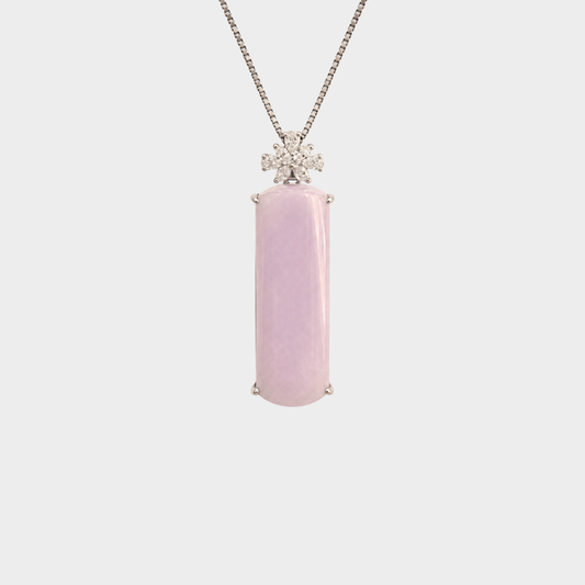 Lavender Jadeite Jade "Wu Shi Pai" Pendant in White Gold with Diamonds