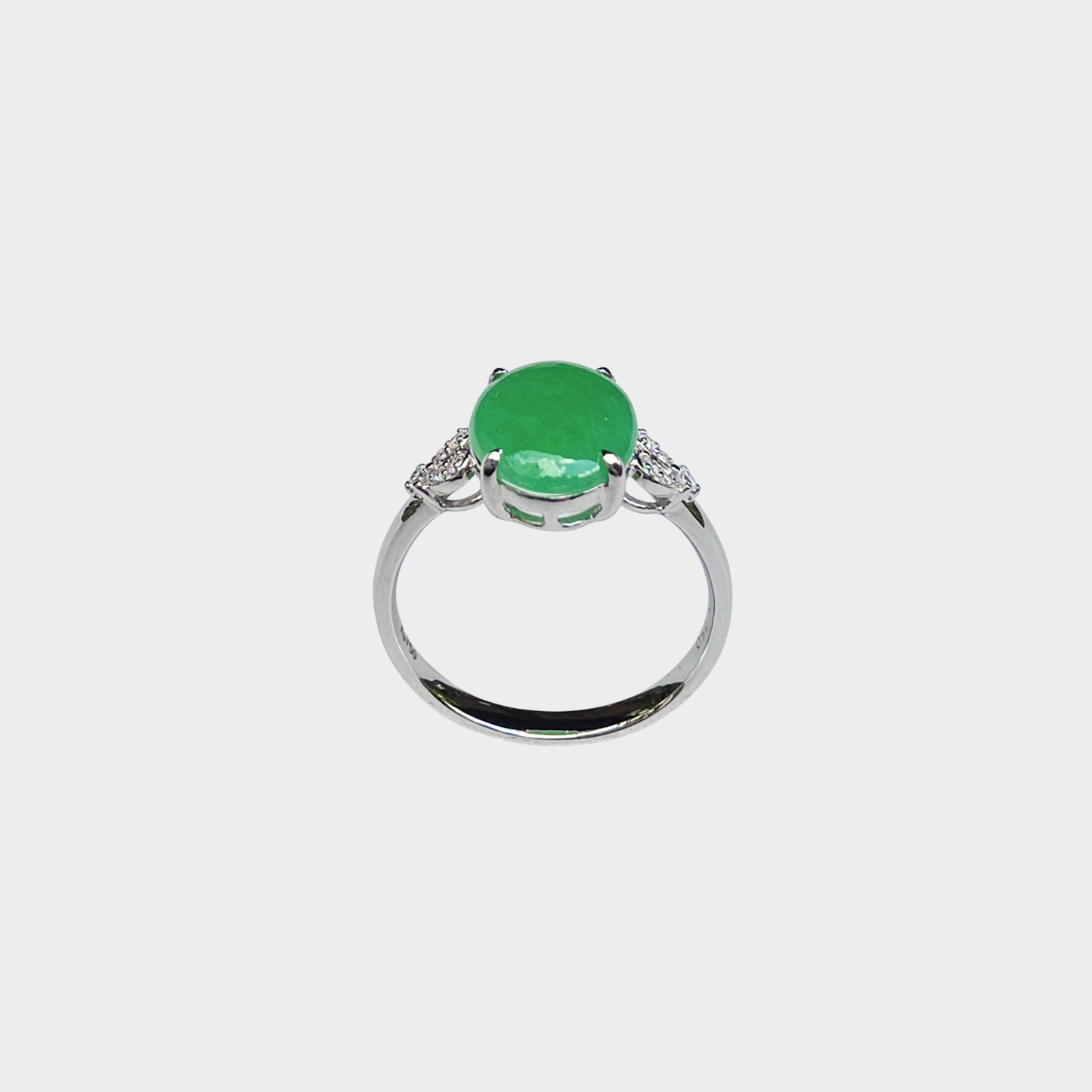 Jadeite Jade Cabochon Ring in White Gold with Diamonds