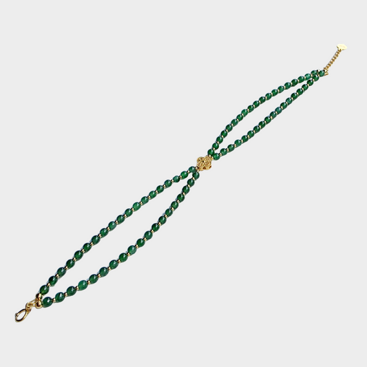 [Luminous Green Dewdrops] Jadeite Jade Beads Bracelet in Yellow Gold