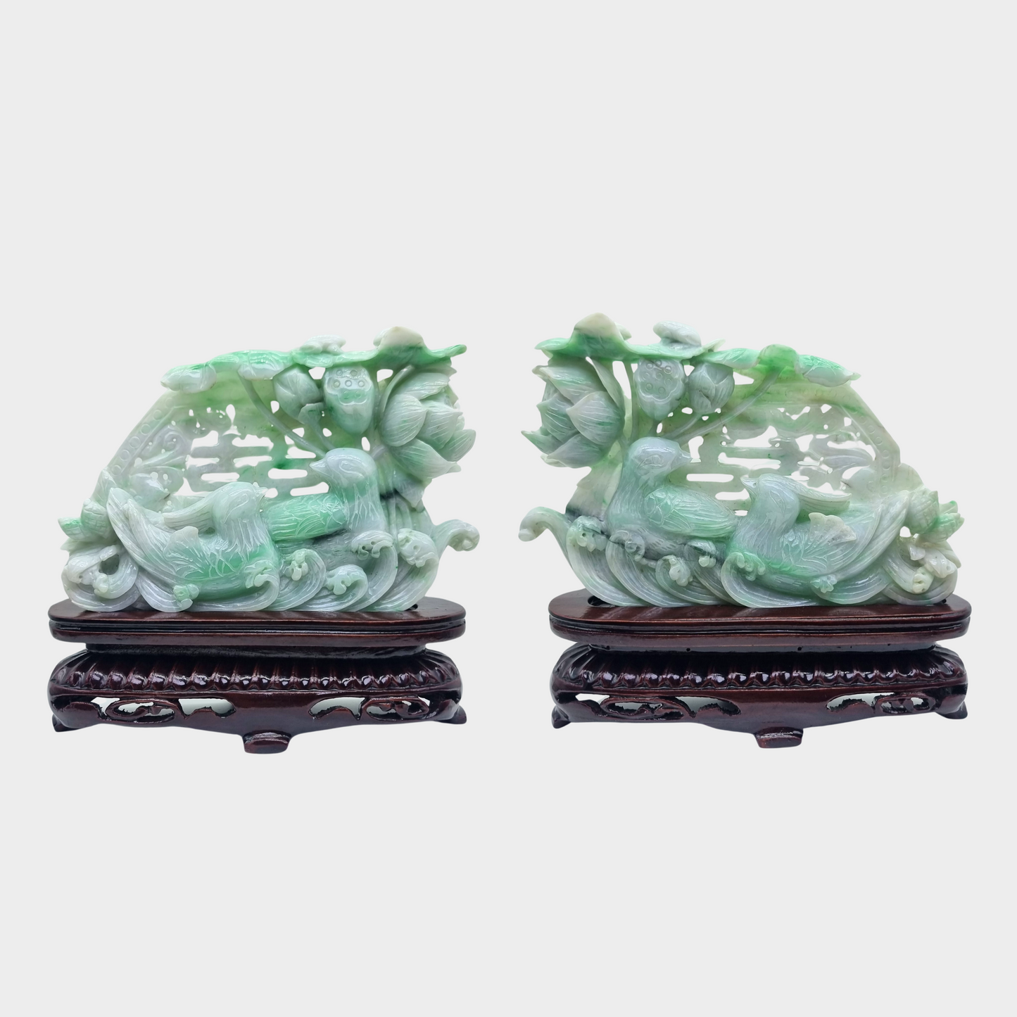 "Mandarin Ducks" Jadeite Jade Display - 1 Pair