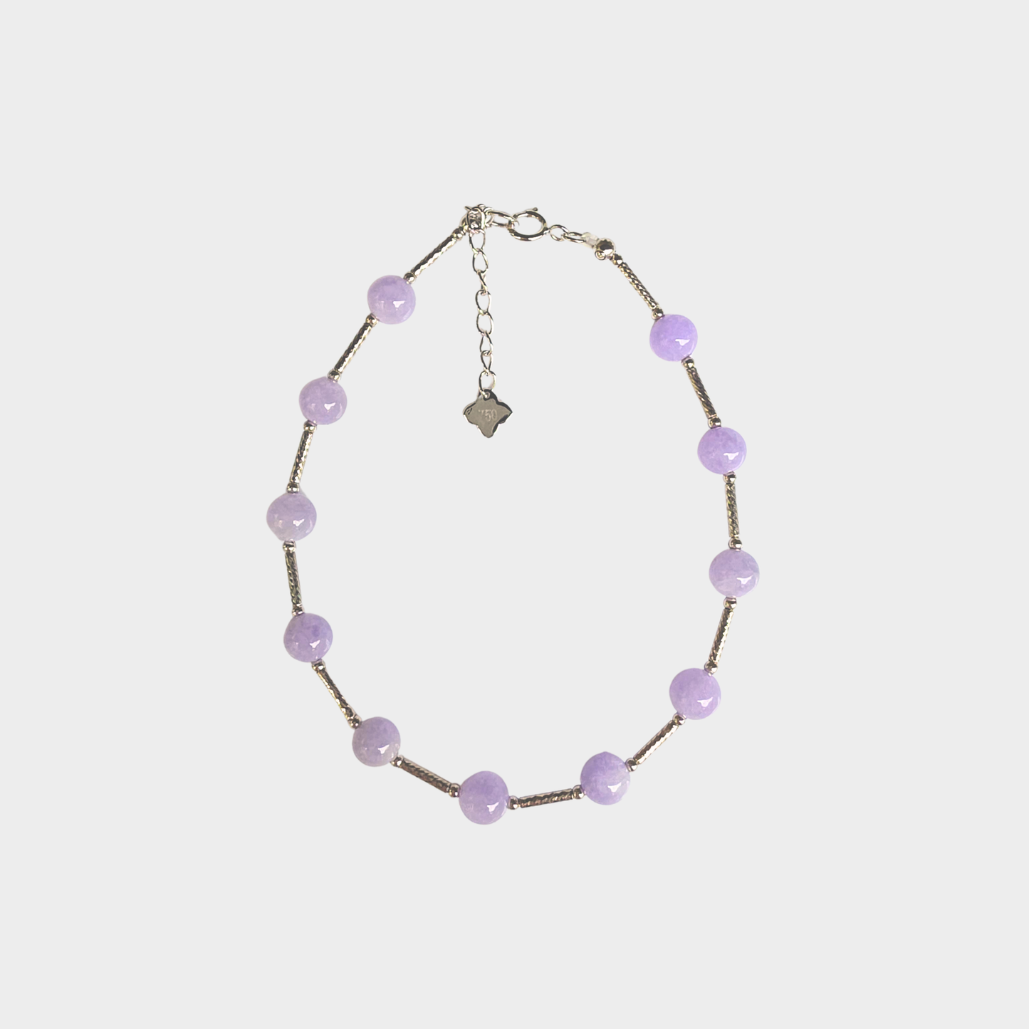 [Purple Dewdrops] Jadeite Jade Beads Bracelet in White Gold