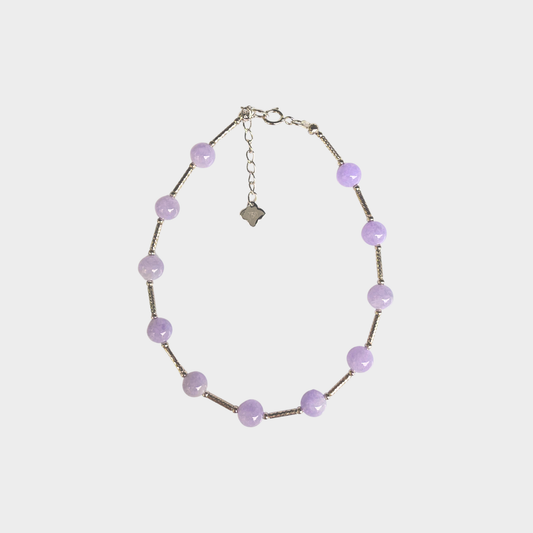 [Purple Dewdrops] Jadeite Jade Beads Bracelet in White Gold