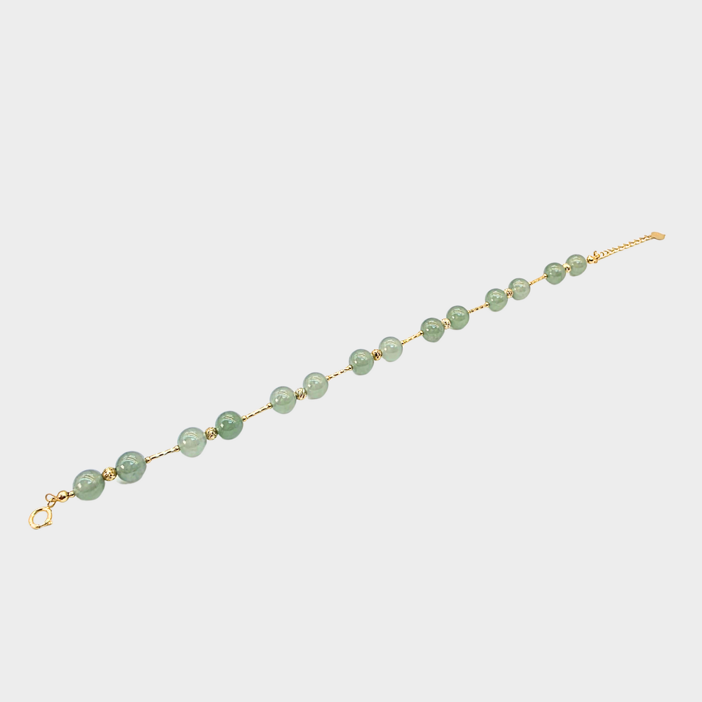 [Lake Green Dewdrops] Jadeite Jade Beads Bracelet in Yellow Gold