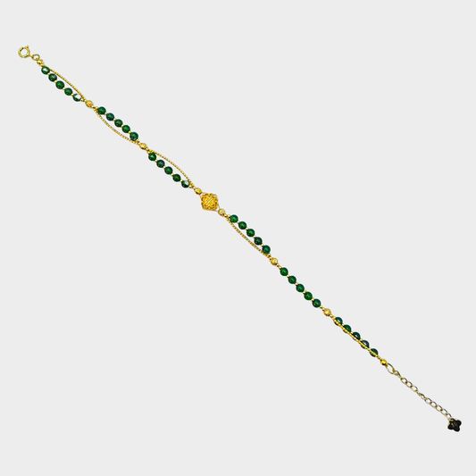 [Luminous Green Dewdrops] Jadeite Jade Beads Bracelet in Yellow Gold
