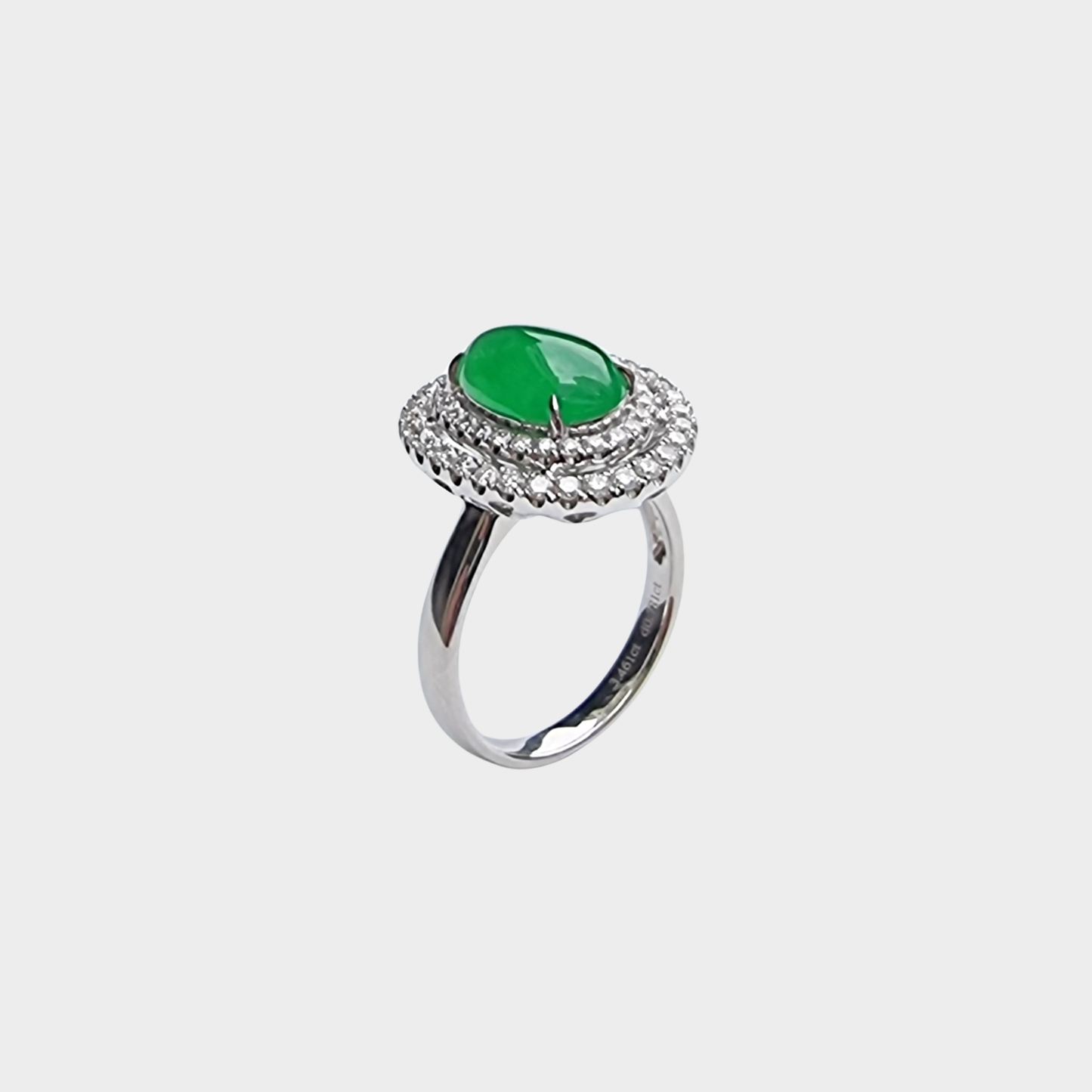 Jadeite Jade Cabochon Ring in White Gold with Diamonds