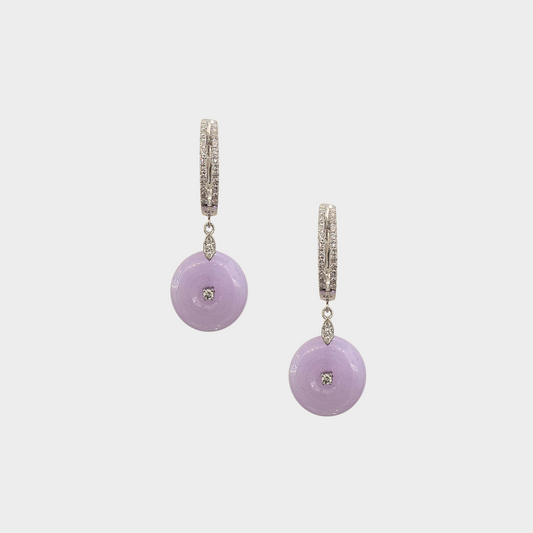 Lavender "Donuts" Jadeite Jade Drop & Dangle Earrings in White Gold with Diamonds