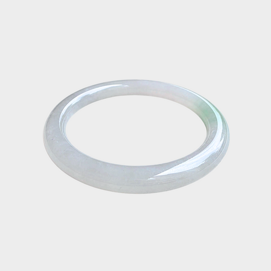 Icy and Green Jadeite Jade Bangle - 54mm Round