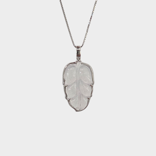 Jadeite Jade "Leaf" Pendant in White Gold