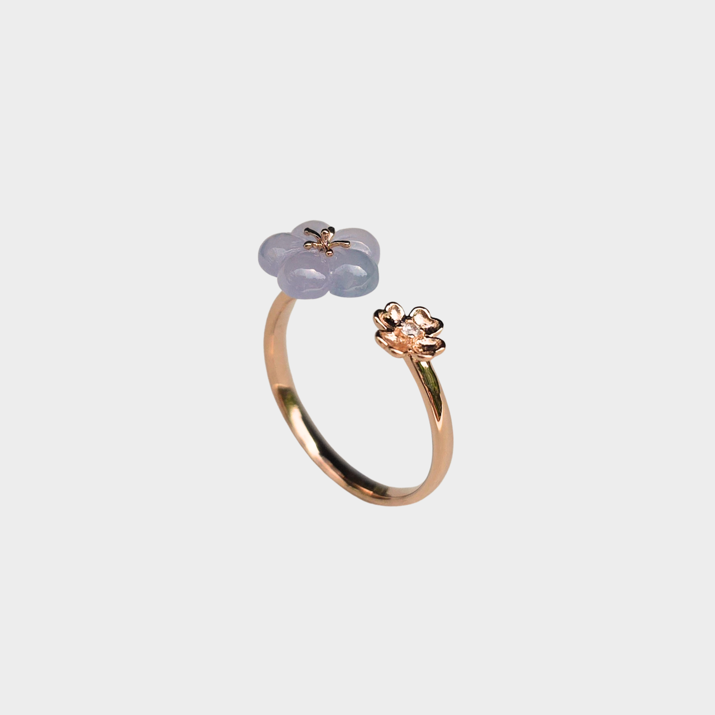 Icy Lavender "Peach Blossom" Jadeite Jade Ring in Rose Gold with Diamond