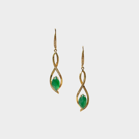 Apple Green Jadeite Jade Drop & Dangle Earrings in Yellow Gold with Diamonds