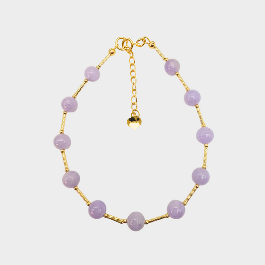 [Purple Dewdrops] Jadeite Jade Beads Bracelet in Yellow Gold