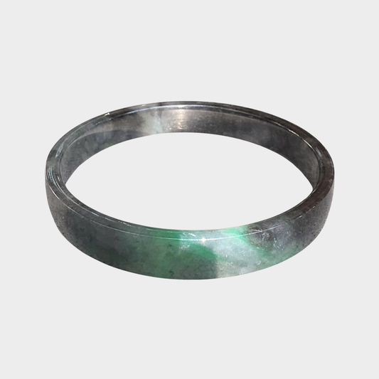 Black "Wuji" with Green Jadeite Jade Bangle - 72mm Flat