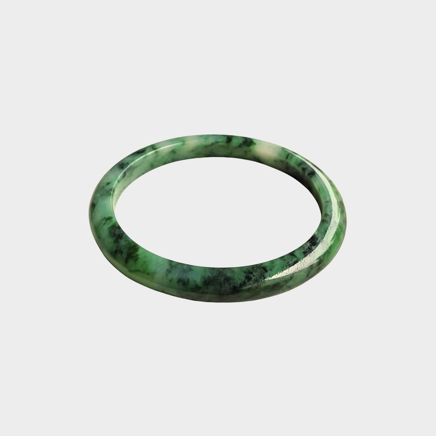 Flower Green Jadeite Jade Bangle - 53mm Half Round