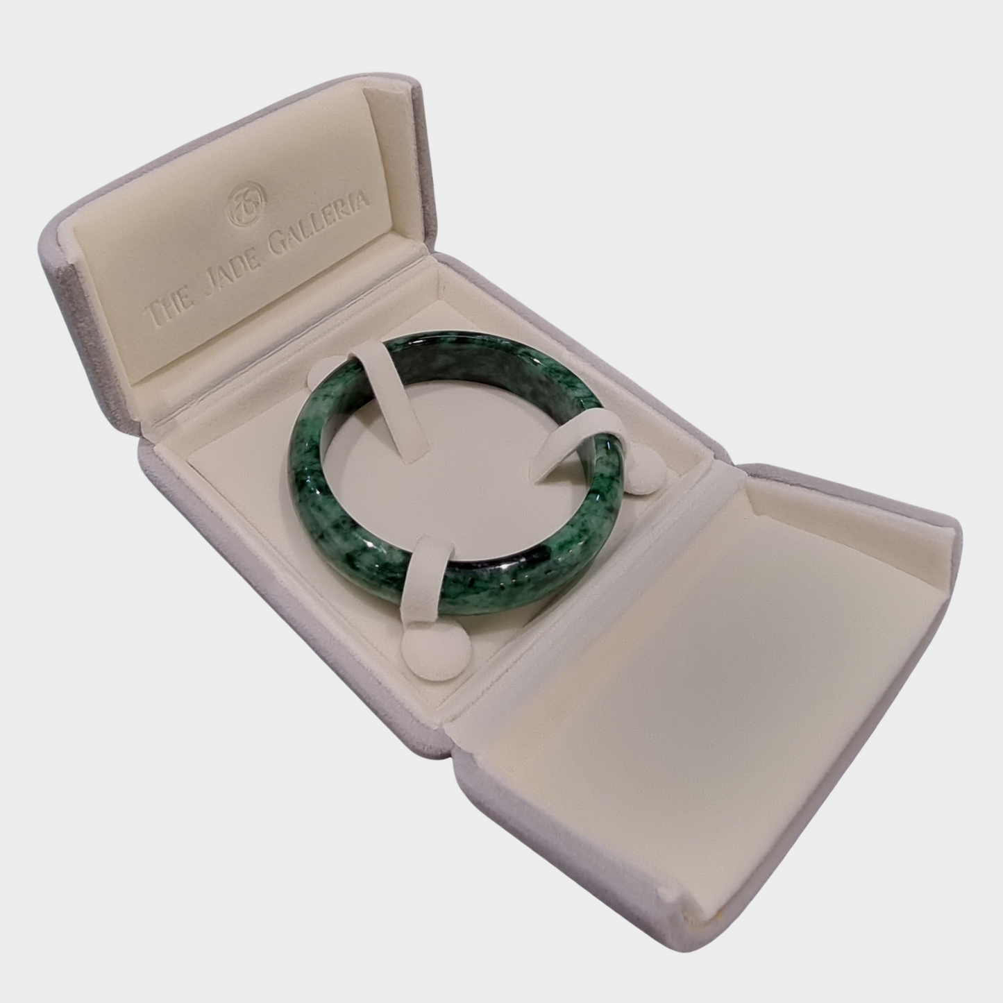 Flower Green Jadeite Jade Bangle - 61mm Half Round