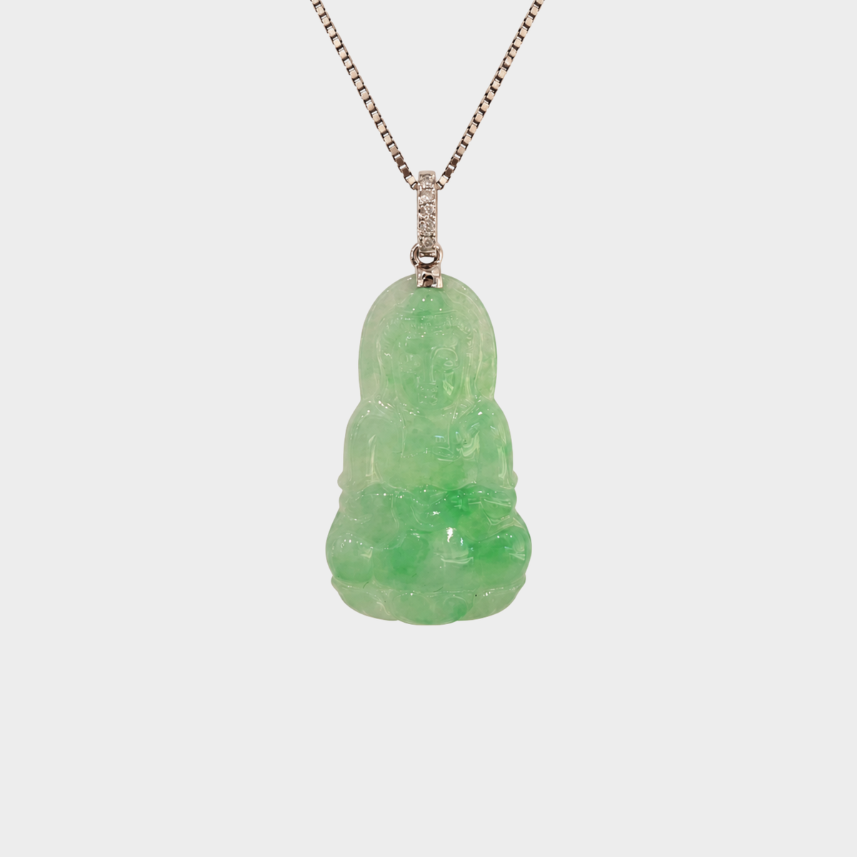 "Goddess of Mercy" Jadeite Jade Pendant in White Gold with Diamonds