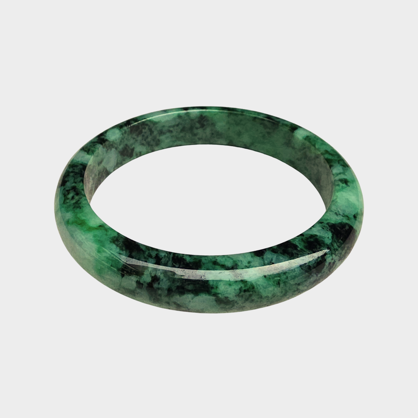 Flower Green Jadeite Jade Bangle - 60mm Half Round