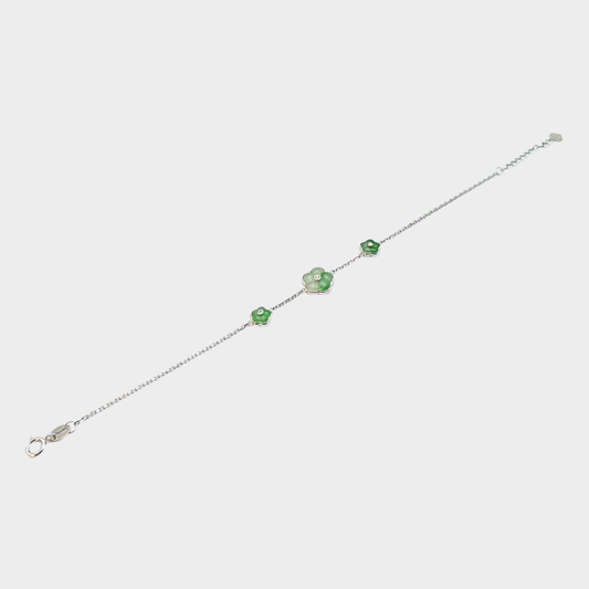 Jadeite Jade "Flower" Bracelet in White Gold with Diamonds