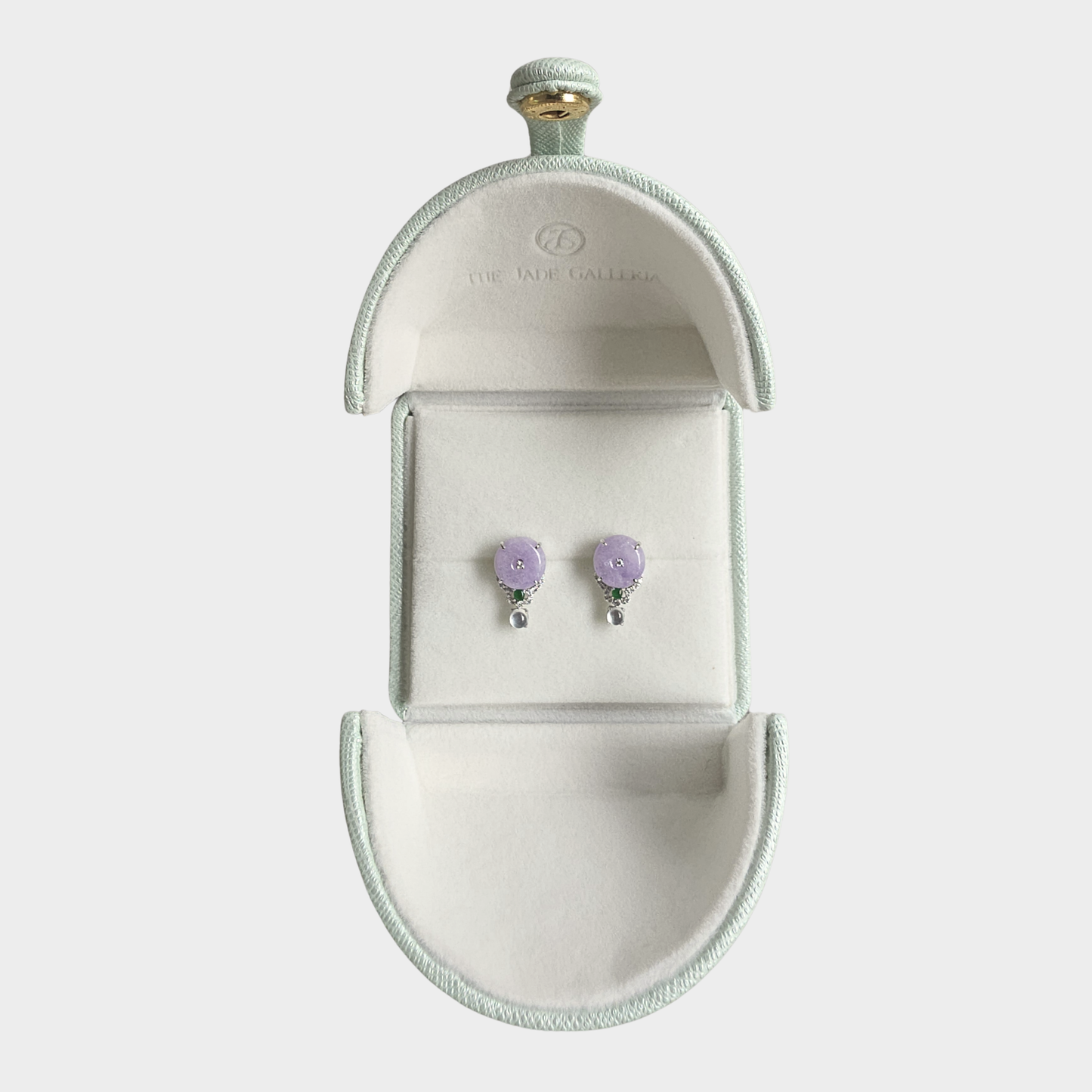 Lavender "Donuts" Jadeite Jade Stud Earrings in White Gold with Diamonds