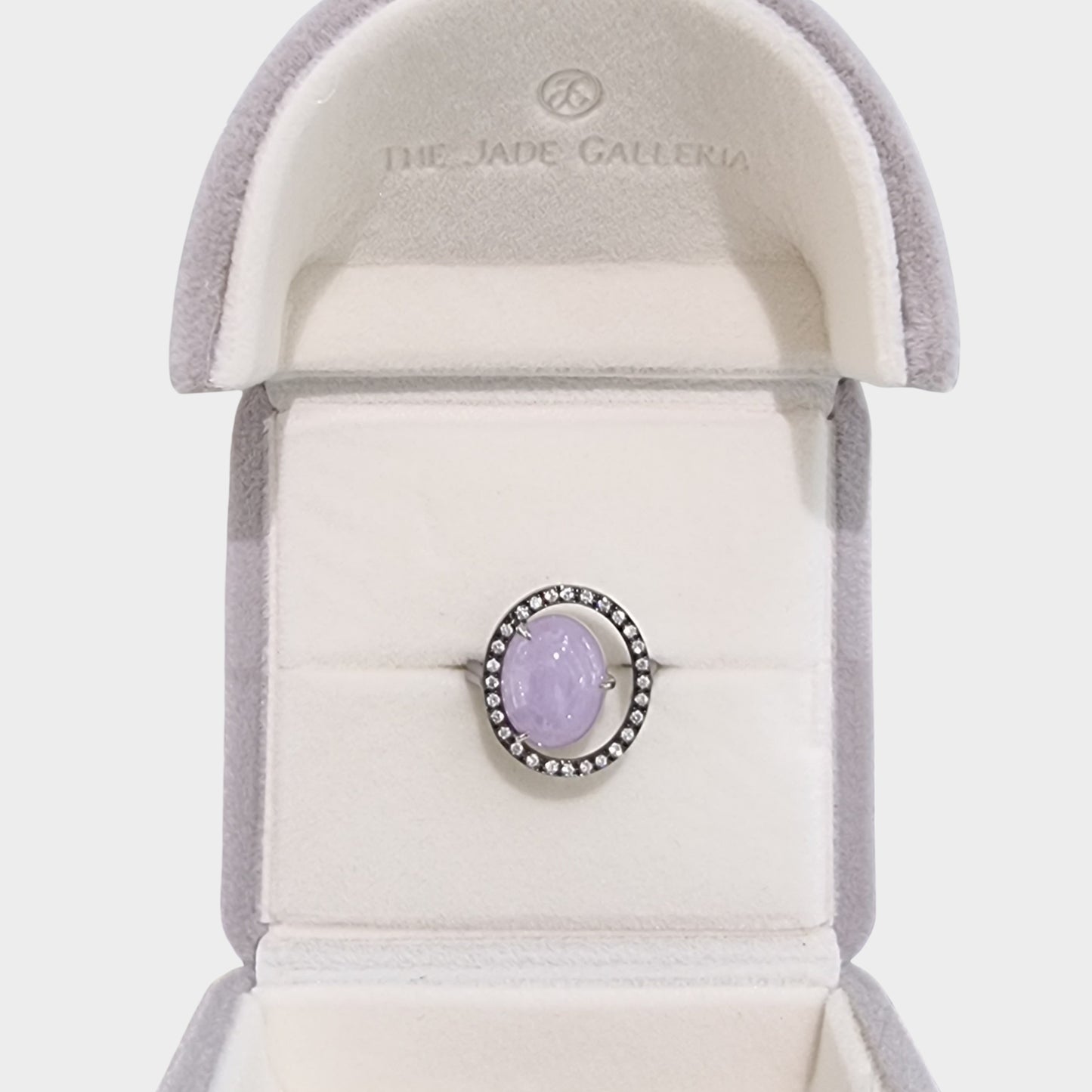 Lavender Cabochon Jadeite Jade Ring in 18K Gold (Plated Black) with Diamonds