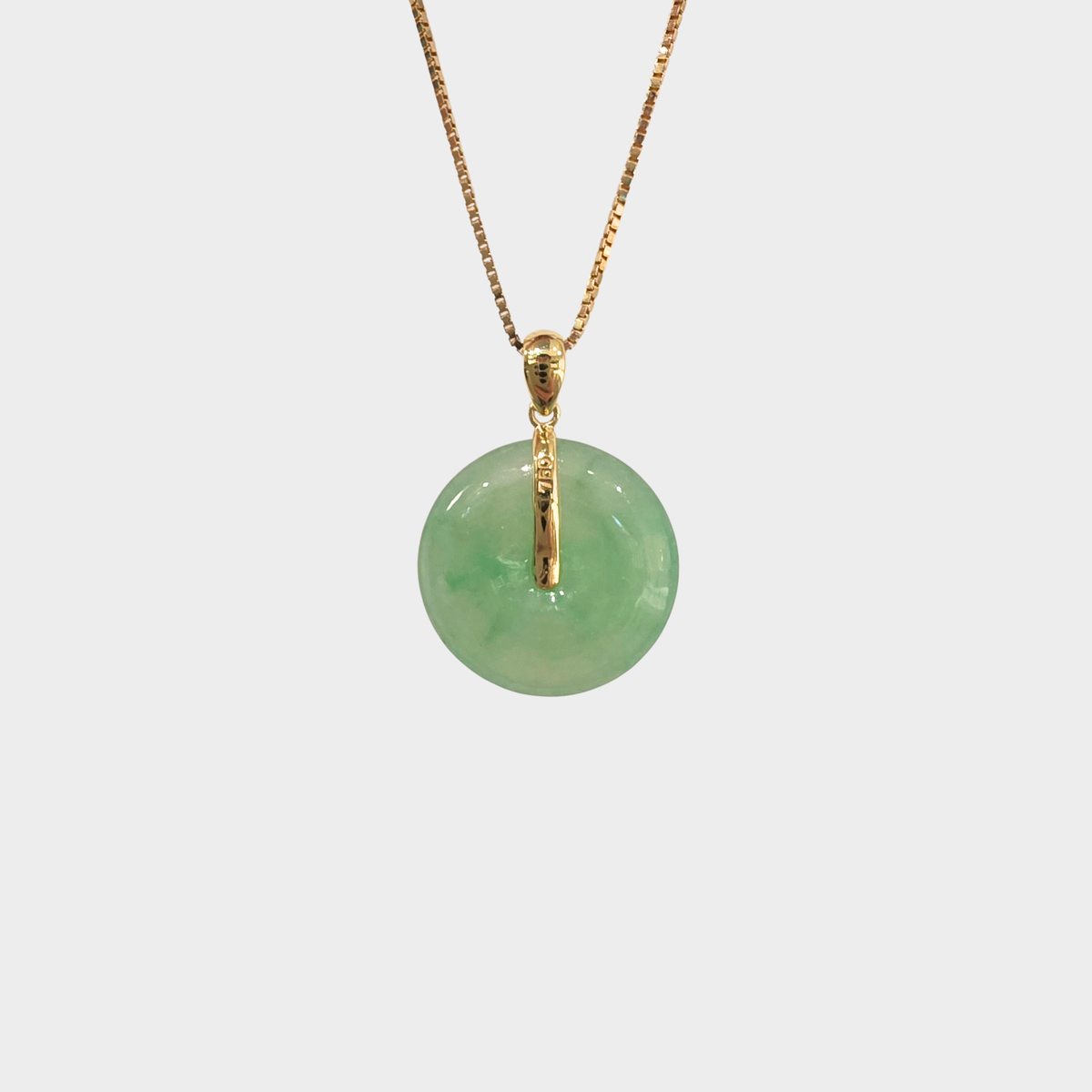Green Jadeite Jade "Lucky Coin" Pendant in Yellow Gold with Diamonds