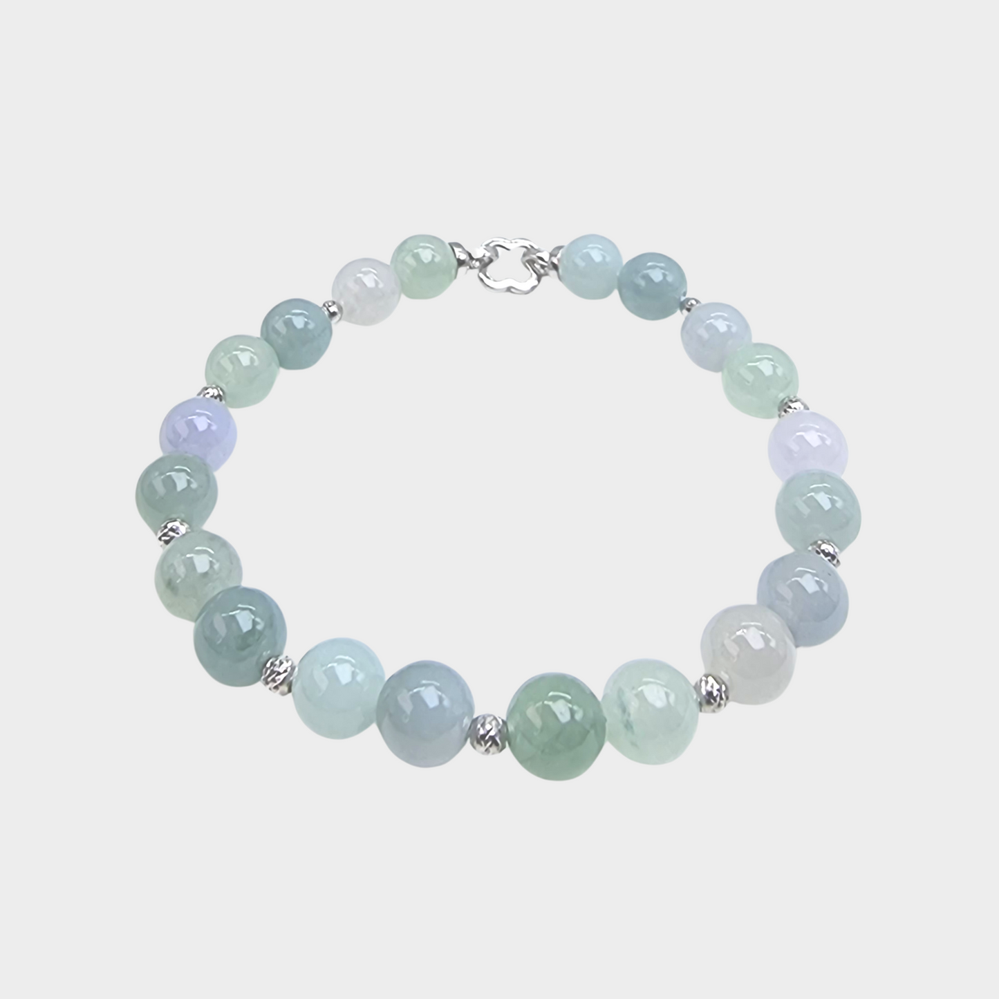 [Pastel Dewdrops] Jadeite Jade Beads Bracelet in White Gold