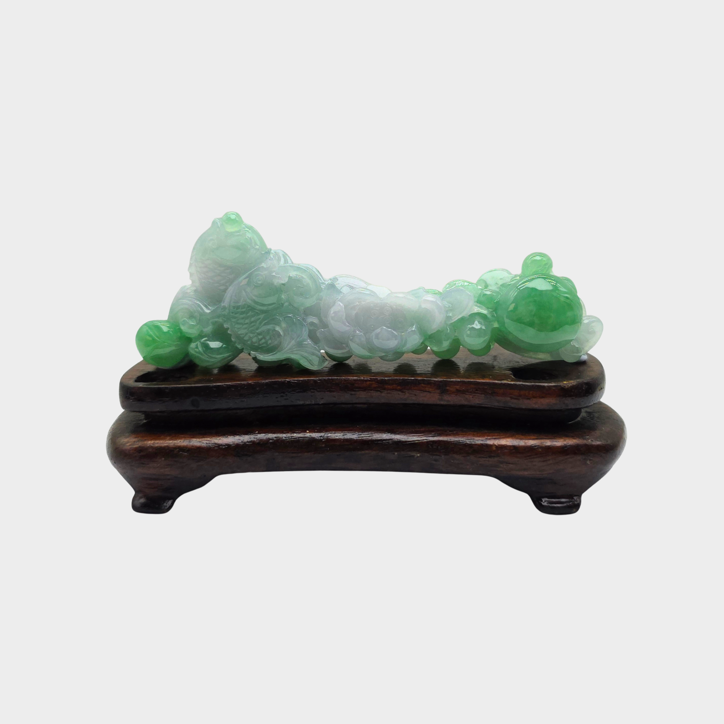 "Fishes & Lotus" Jadeite Jade Display