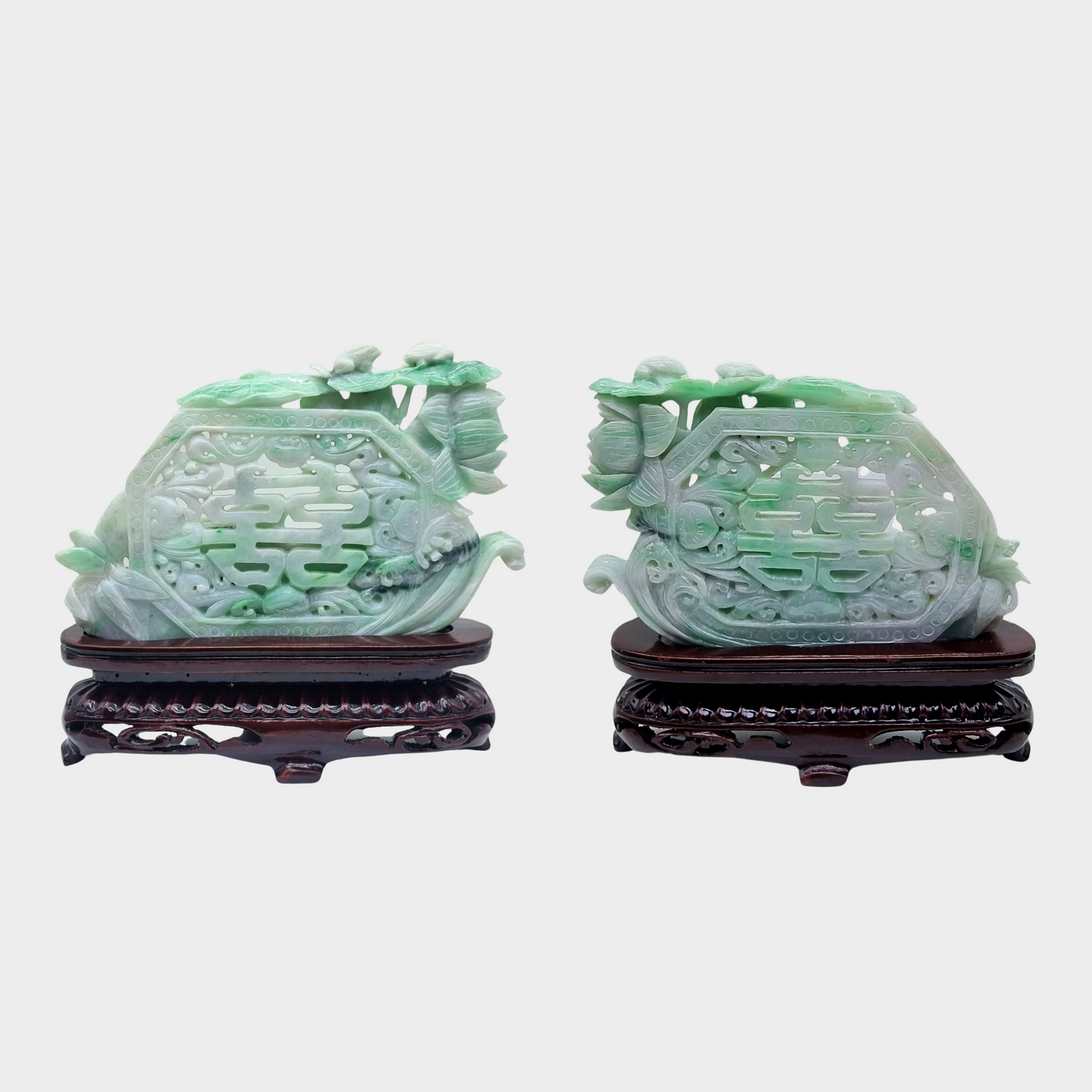 "Mandarin Ducks" Jadeite Jade Display - 1 Pair