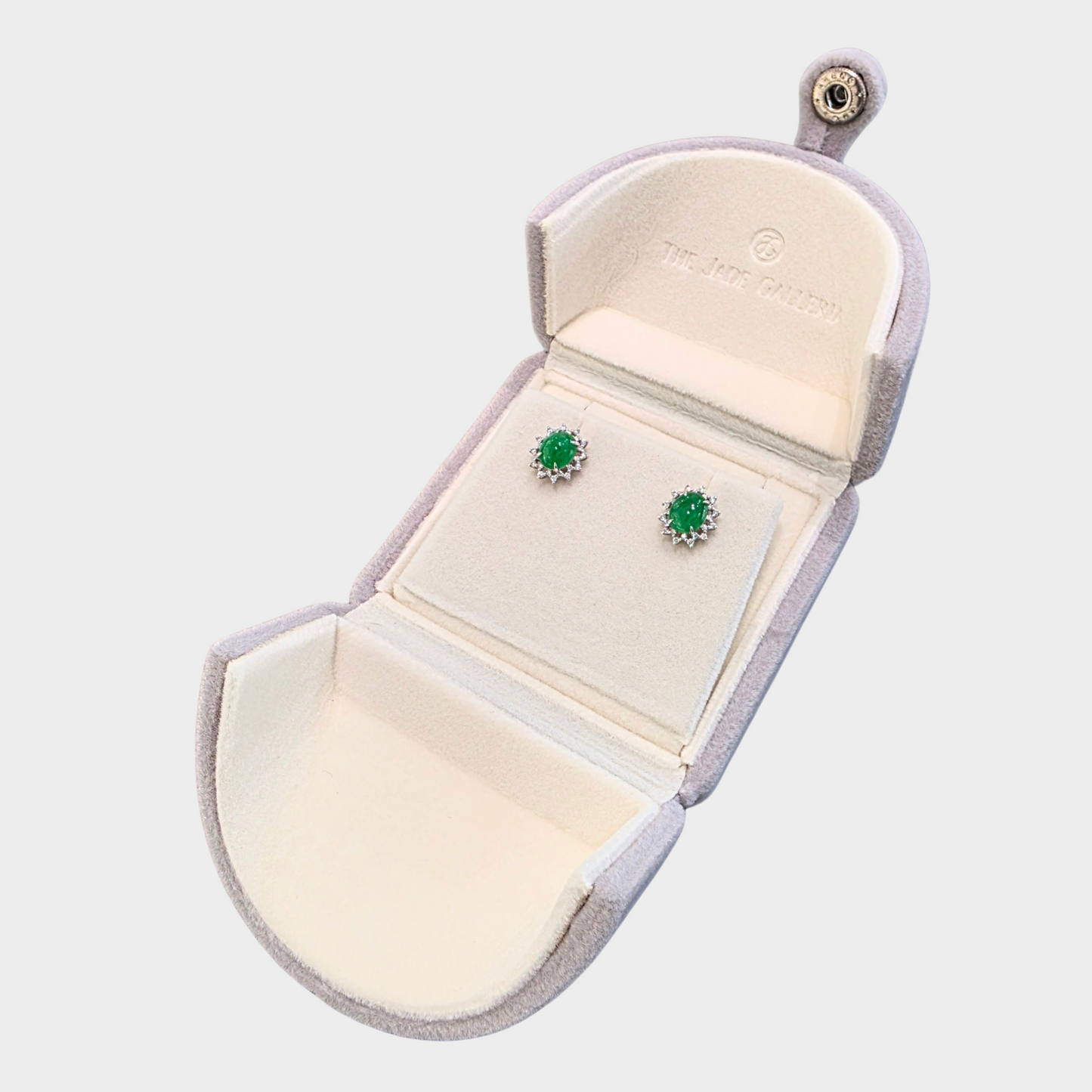 Green Jadeite Jade Stud Earrings in White Gold with Diamonds