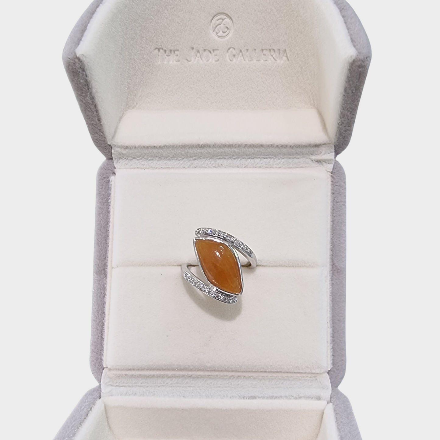 Yellow Jadeite Jade Ring in White Gold with Diamonds