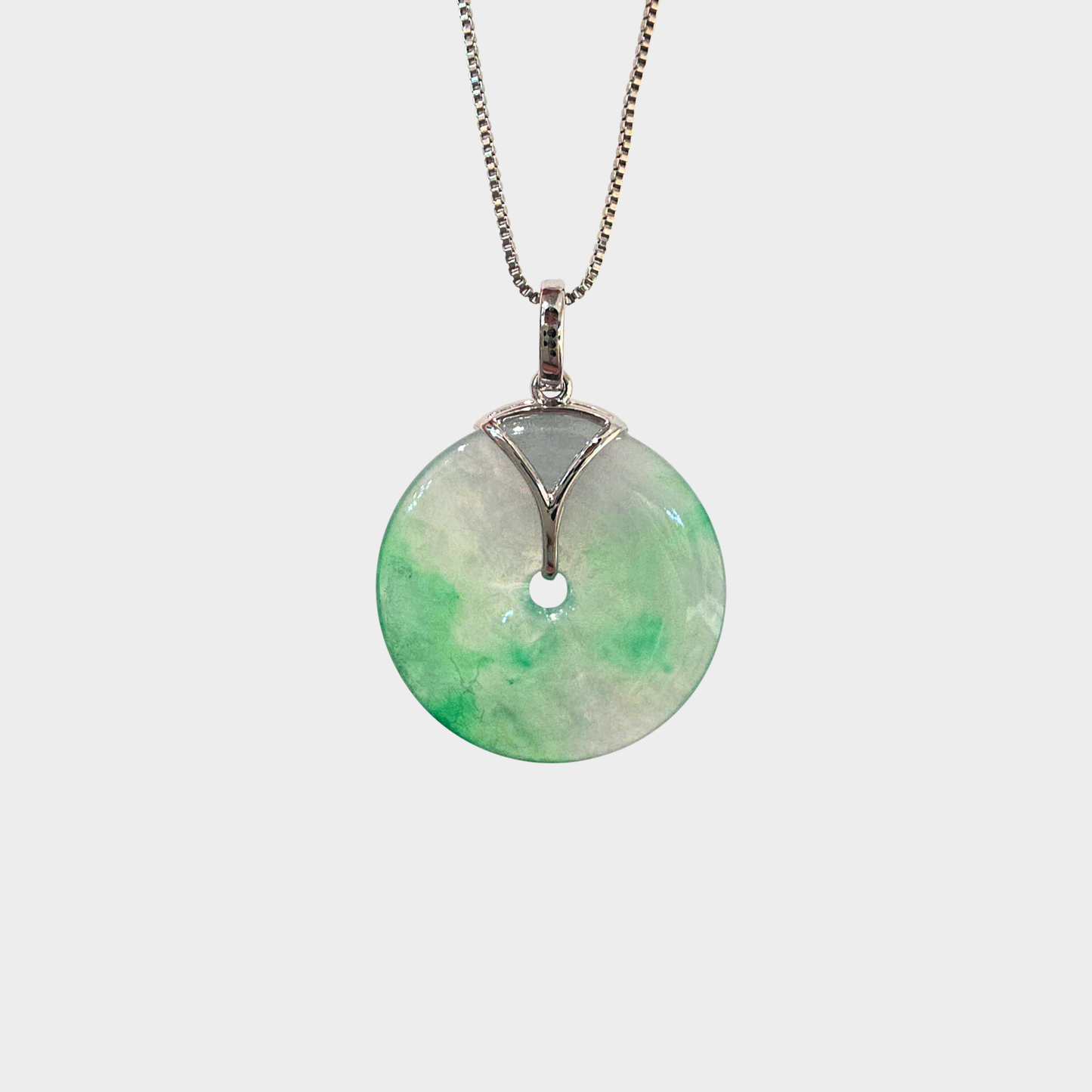 Icy Green Jadeite Jade "Lucky Coin" Pendant in White Gold with Diamonds