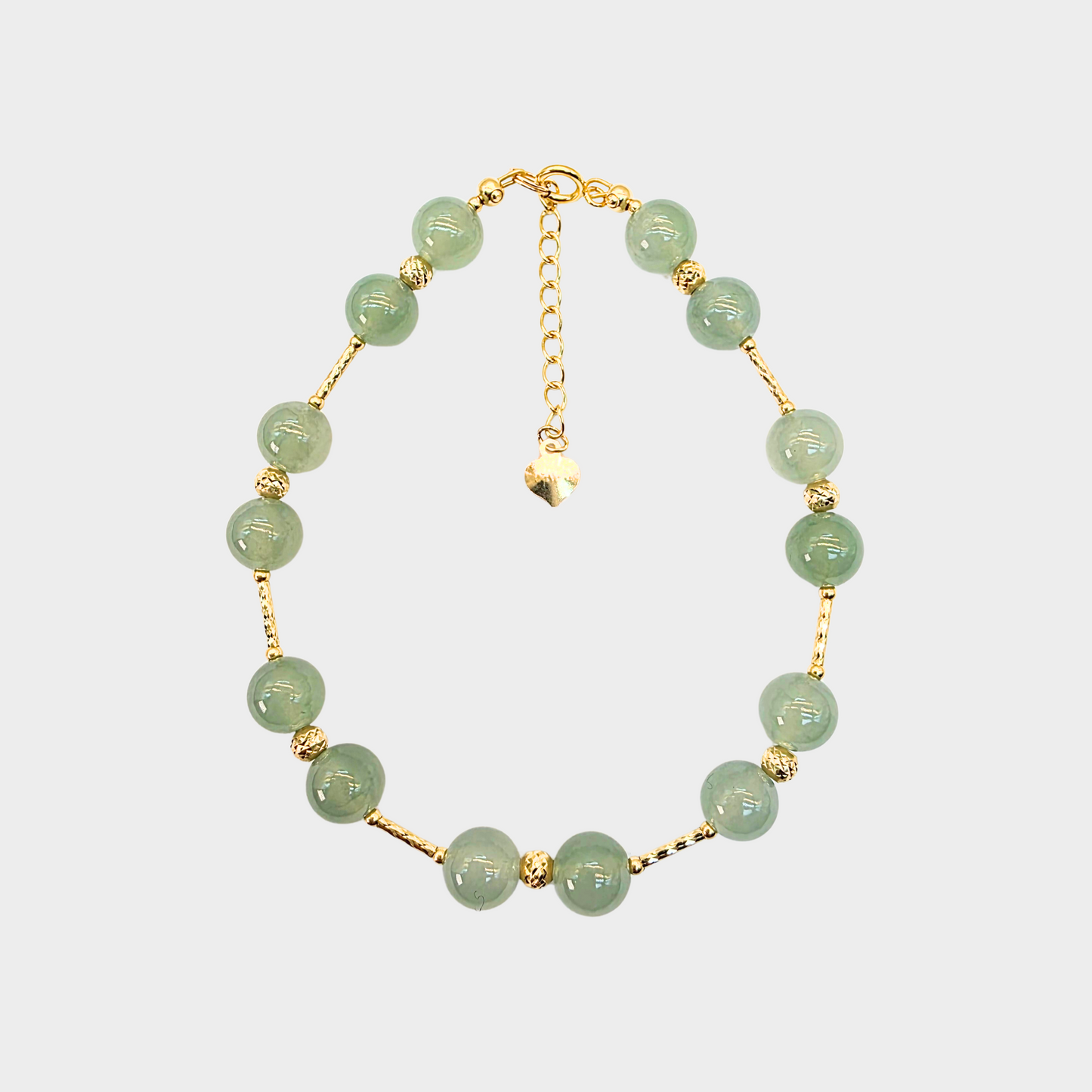 [Lake Green Dewdrops] Jadeite Jade Beads Bracelet in Yellow Gold