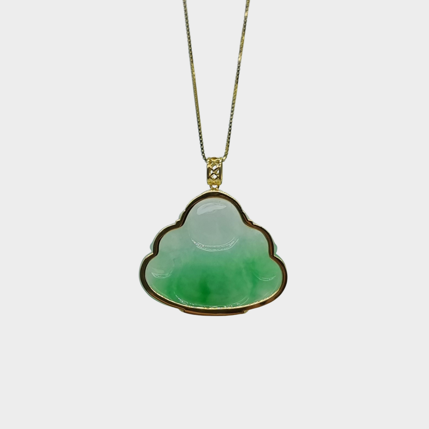 Laughing Buddha Jadeite Jade Pendant in Yellow Gold