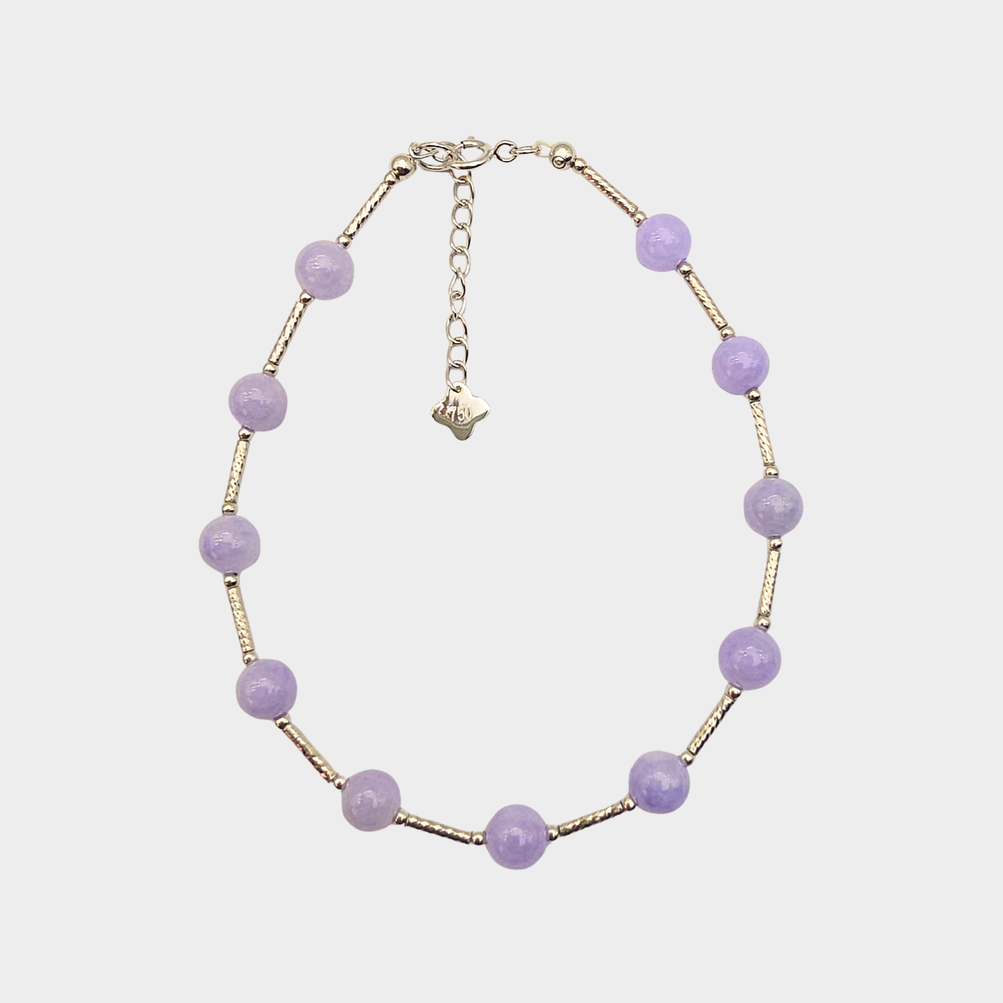 [Purple Dewdrops] Jadeite Jade Beads Bracelet in White Gold