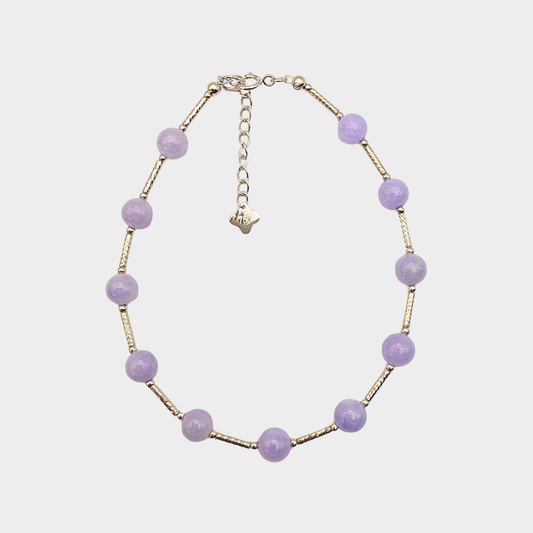 [Purple Dewdrops] Jadeite Jade Beads Bracelet in White Gold