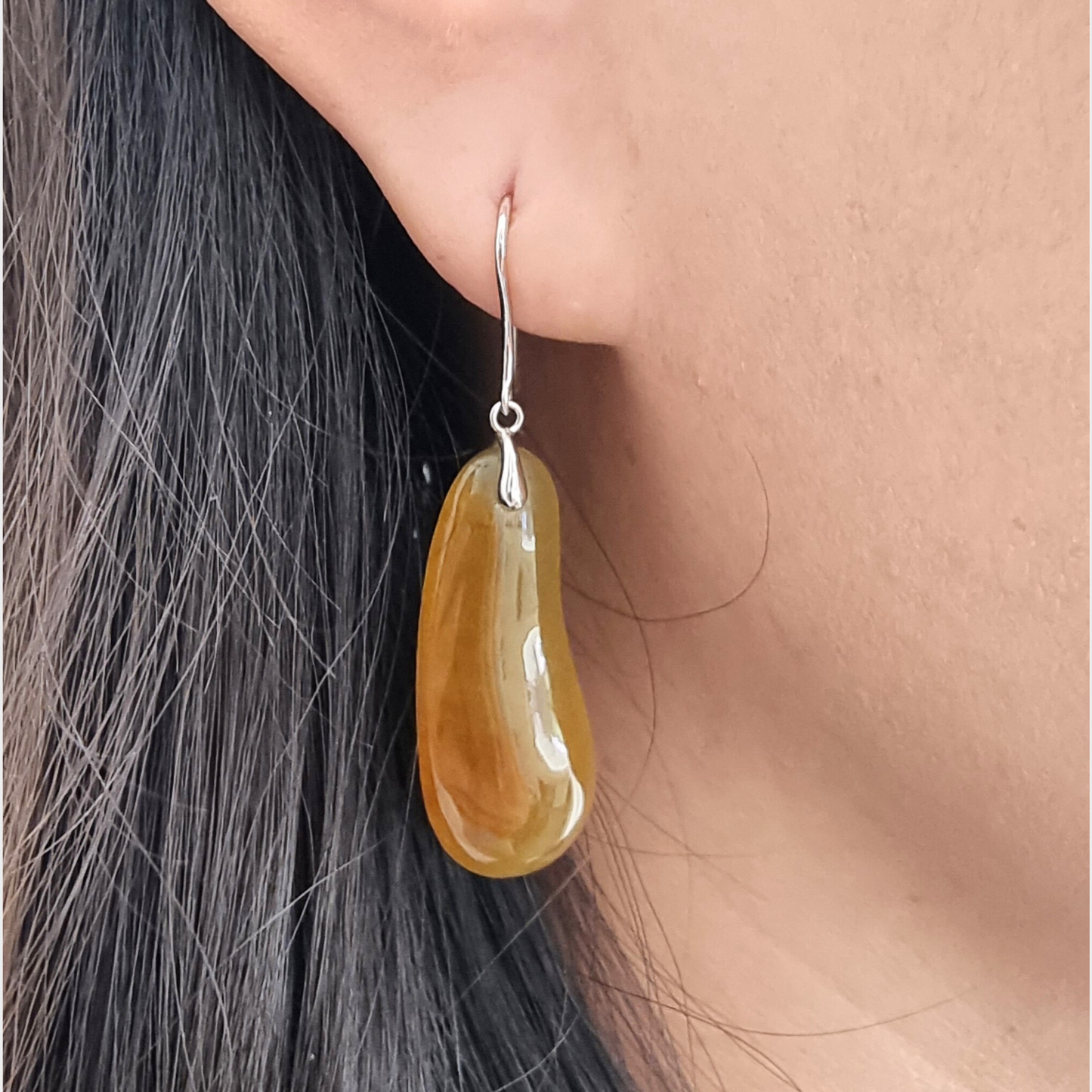 Honey Yellow Jadeite Jade Drop & Dangle Earrings in White Gold