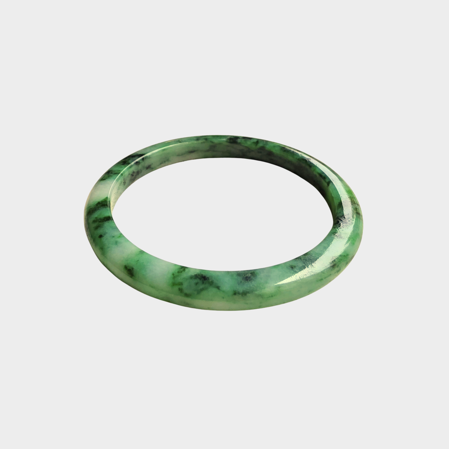 Flower Green Jadeite Jade Bangle - 53mm Half Round