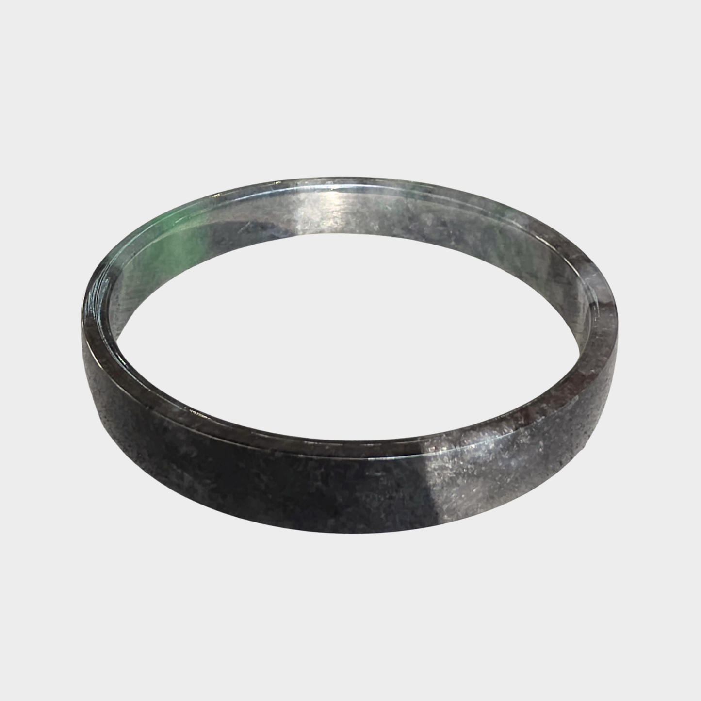 Black "Wuji" with Green Jadeite Jade Bangle - 72mm Flat