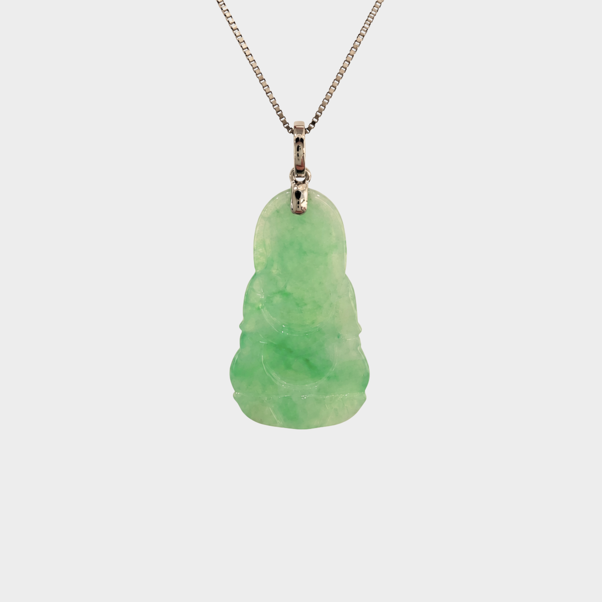 "Goddess of Mercy" Jadeite Jade Pendant in White Gold with Diamonds