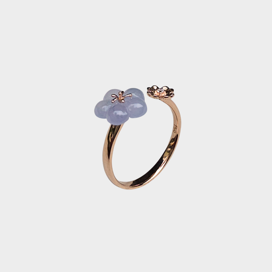 Icy Lavender "Peach Blossom" Jadeite Jade Ring in Rose Gold with Diamond