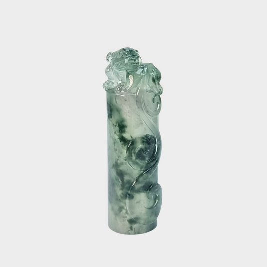 Icy "Dragon Seal" Jadeite Jade Ornament
