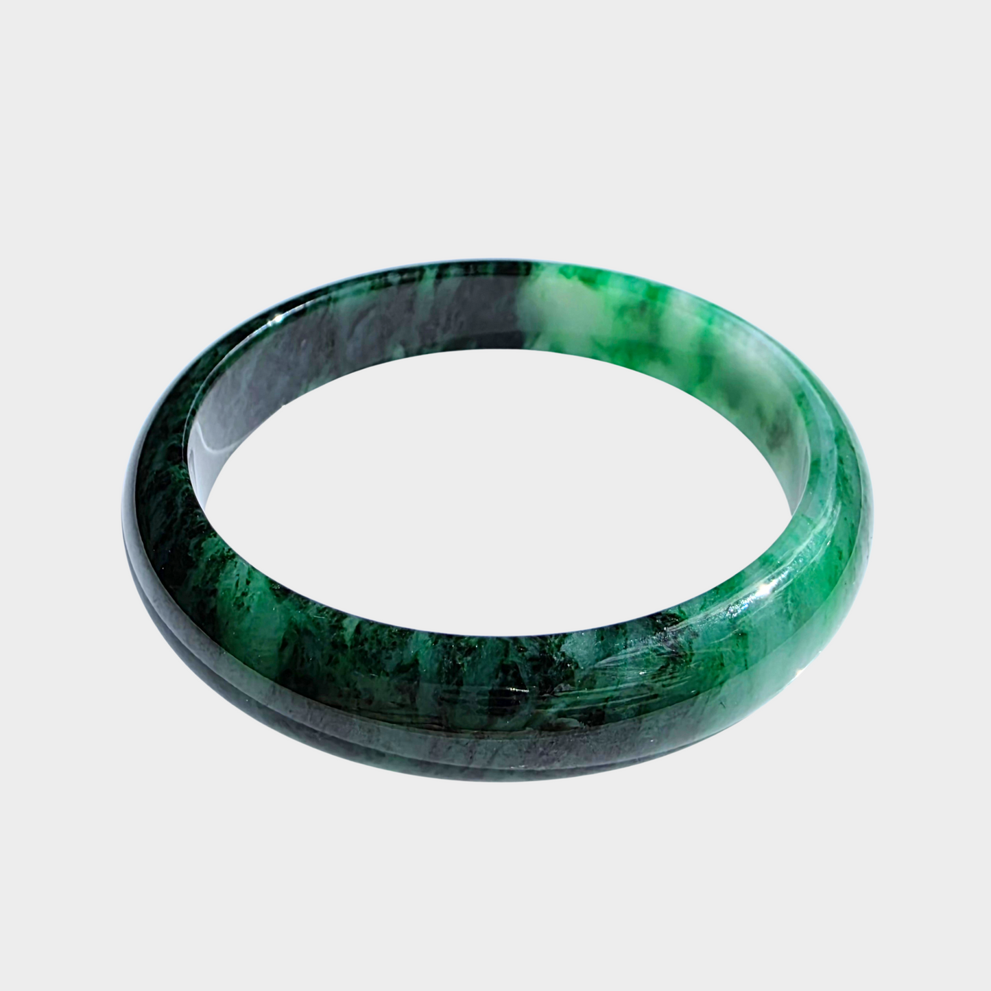 Flower Green Jadeite Jade Bangle - 62mm Half Round