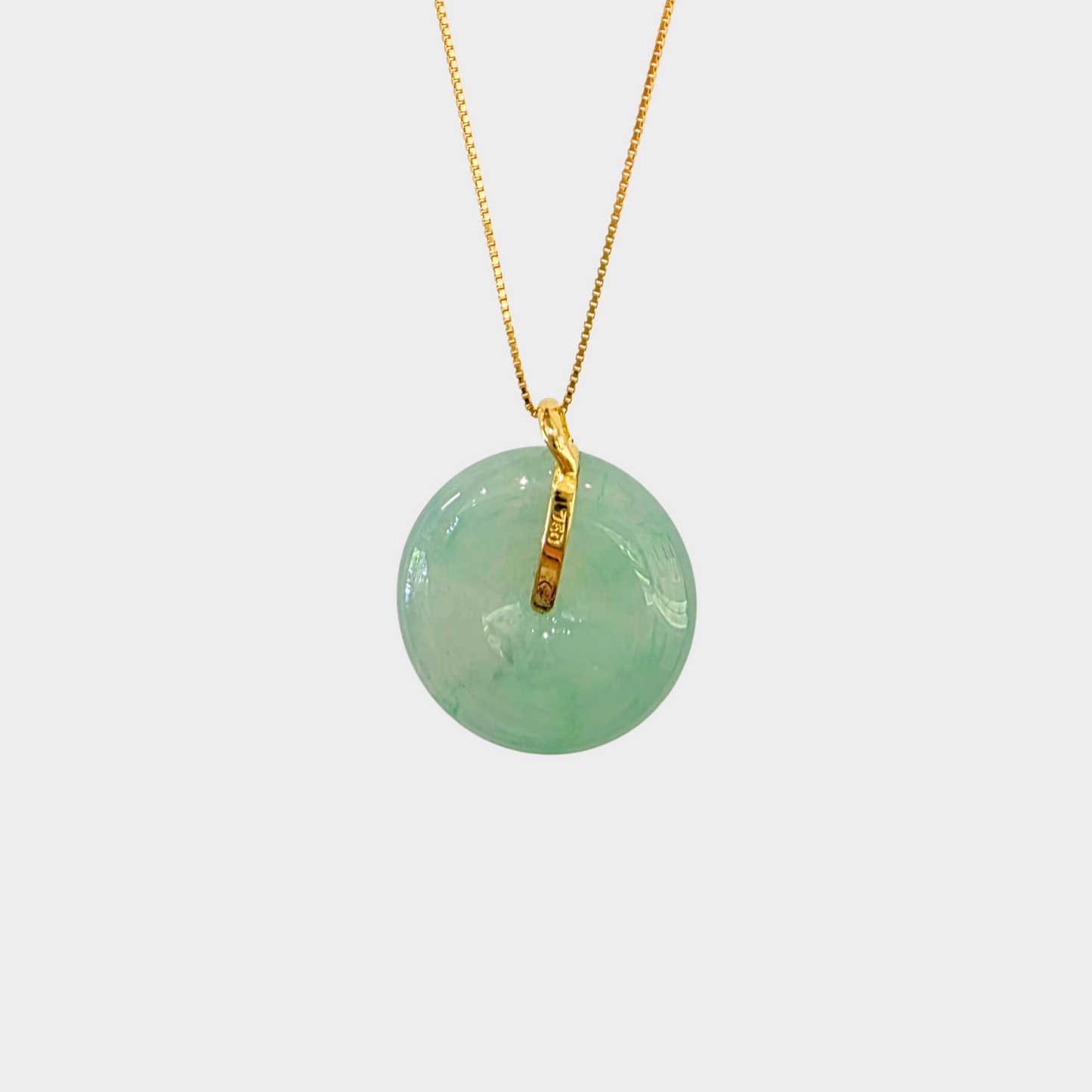 Icy Green Jadeite Jade "Lucky Coin" Pendant in Yellow Gold with Diamonds
