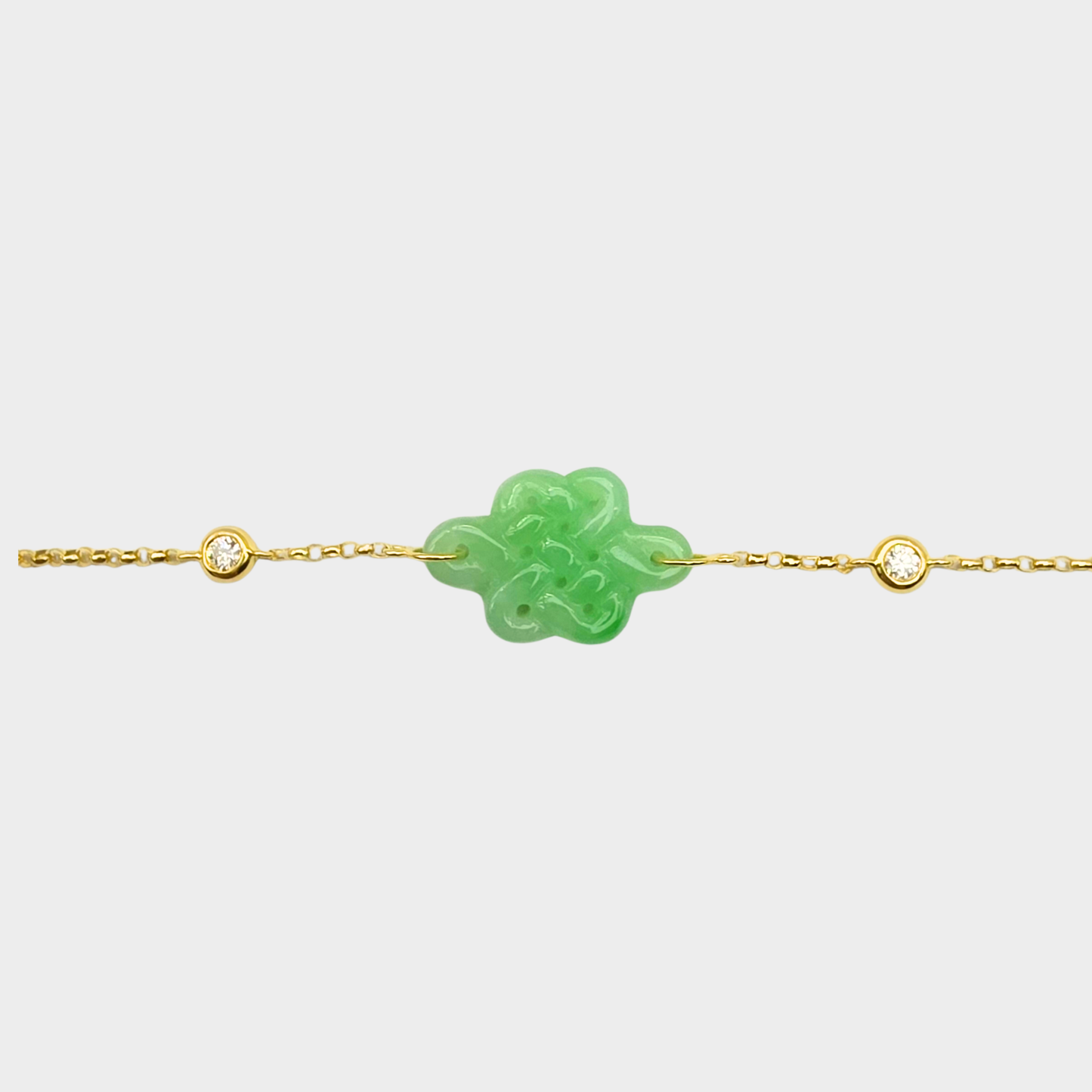 Jadeite Jade "Infinity Knot" Bracelet in Yellow Gold with Diamonds