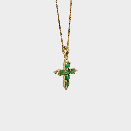 Jadeite Jade "Cross" Pendant in Yellow Gold with Diamonds