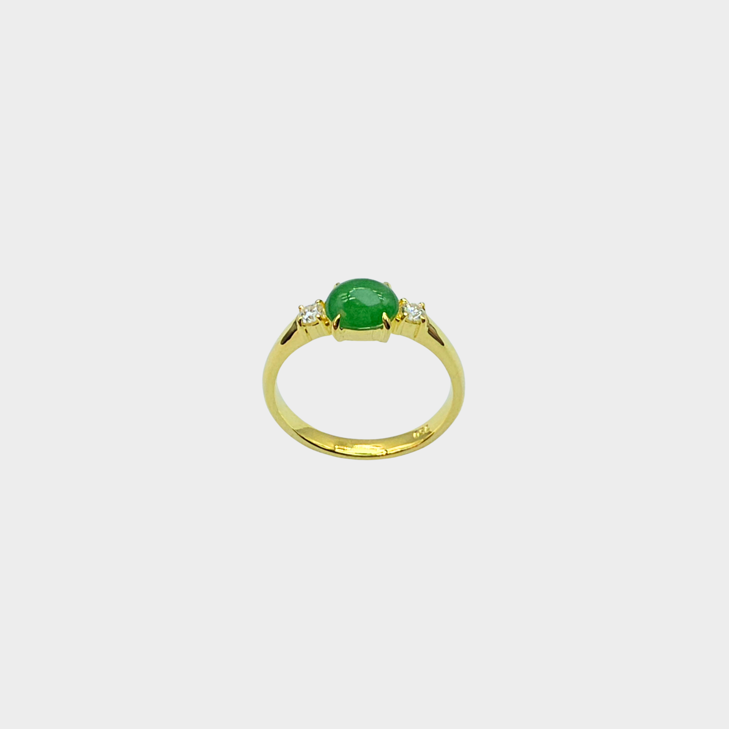 Apple Green Jadeite Jade Cabochon Ring in Yellow Gold with Diamonds