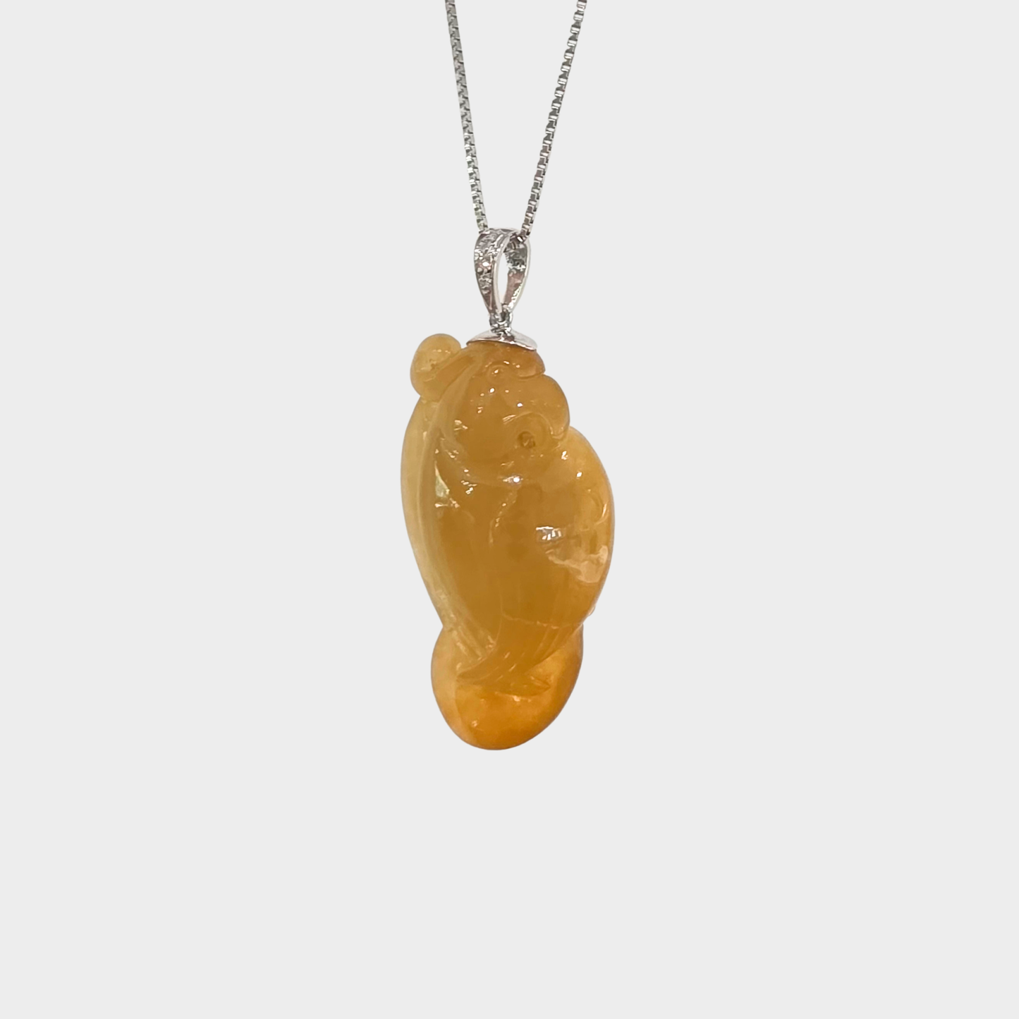 Honey Yellow Jadeite Jade "Parrot" Pendant in White Gold with Diamonds