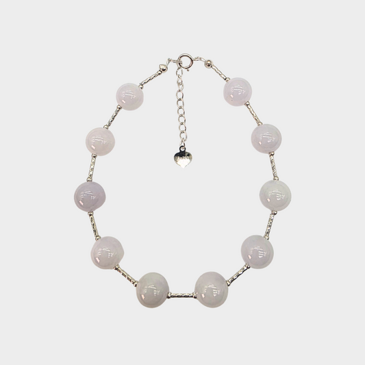 [Pale Lavender Dewdrops] Jadeite Jade Beads Bracelet in White Gold