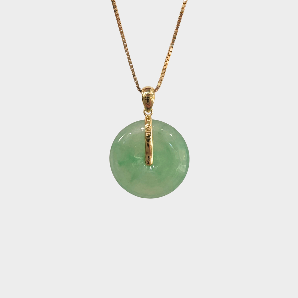 Green Jadeite Jade "Lucky Coin" Pendant in Yellow Gold with Diamonds