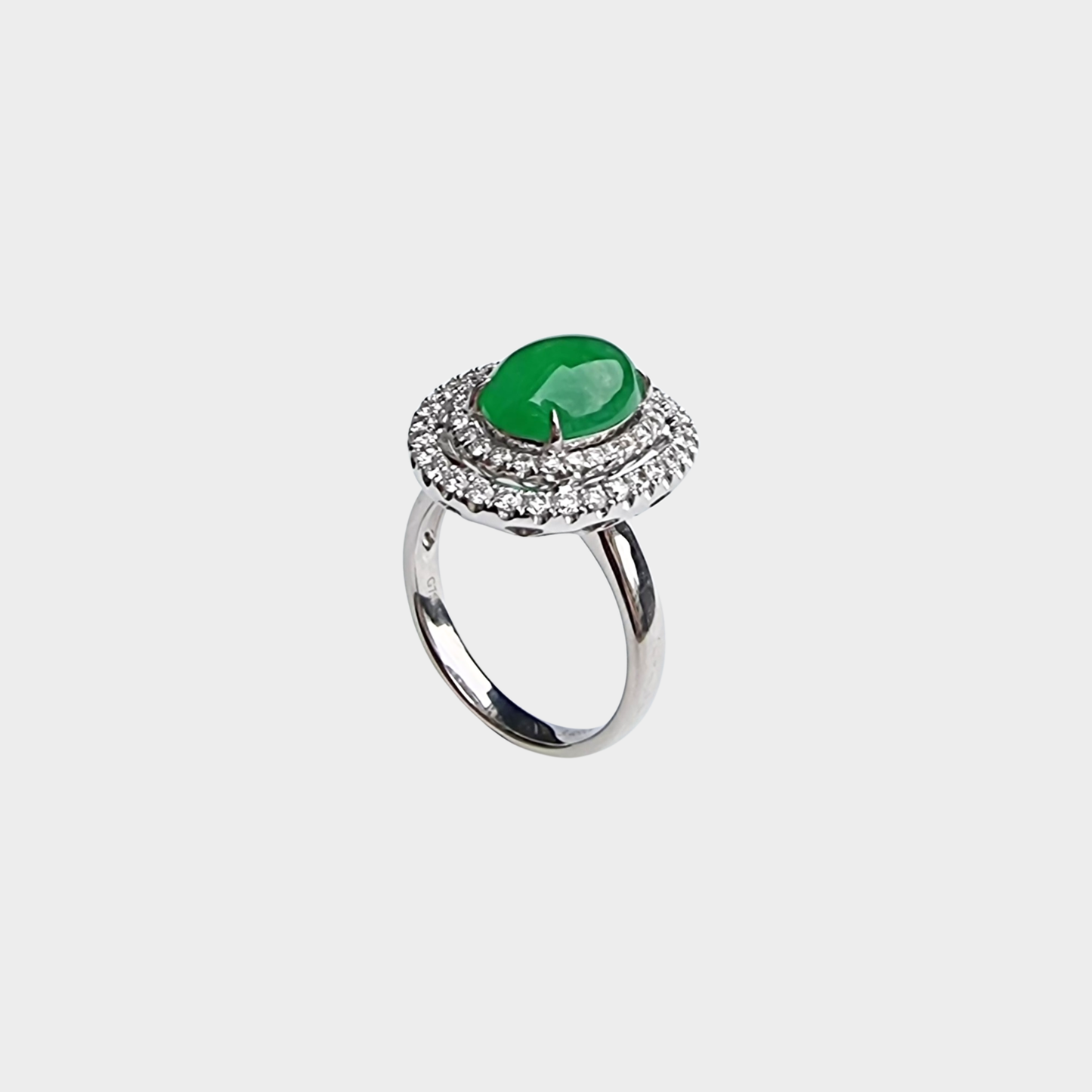 Jadeite Jade Cabochon Ring in White Gold with Diamonds