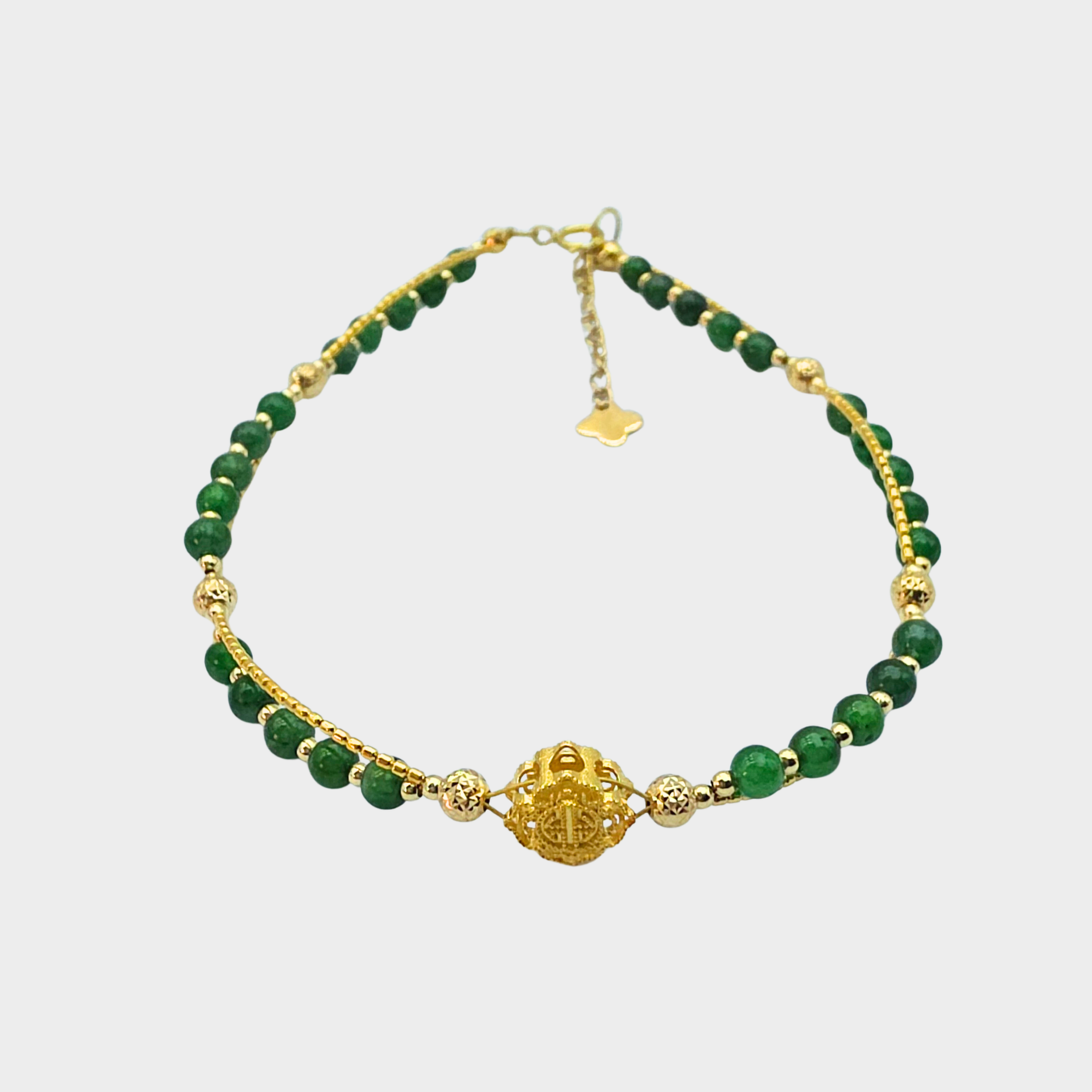[Luminous Green Dewdrops] Jadeite Jade Beads Bracelet in Yellow Gold